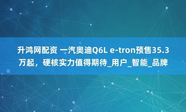 升鸿网配资 一汽奥迪Q6L e-tron预售35.3万起，硬核实力值得期待_用户_智能_品牌